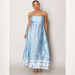 NWT Endless Moon Blue Floral Maxi Dress